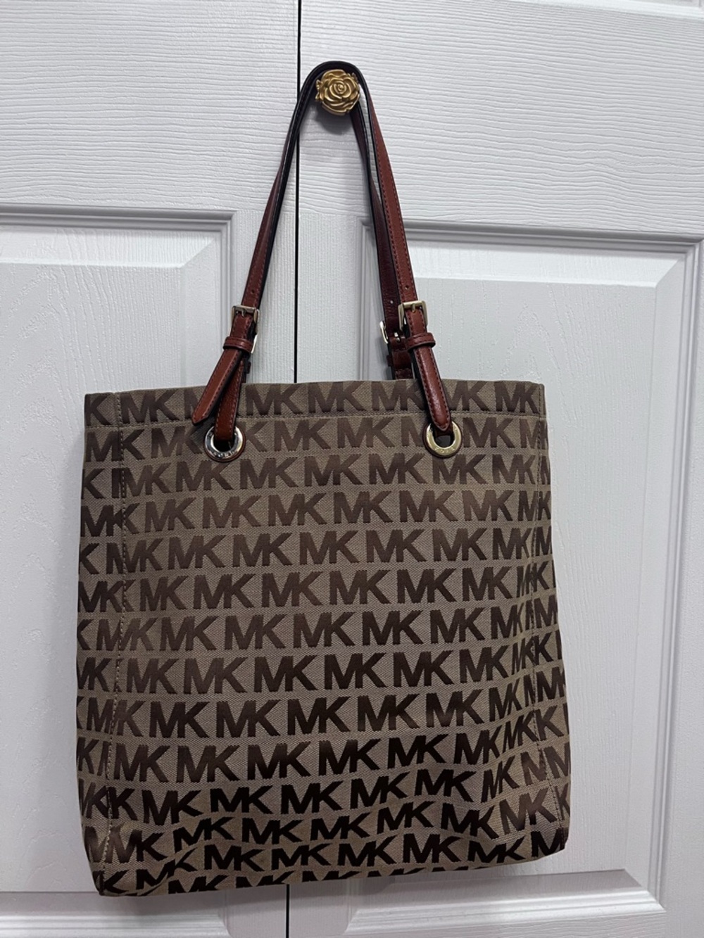 Michael Kors Brown MK Signature Tote with Leather Straps - Picture 3 of 12